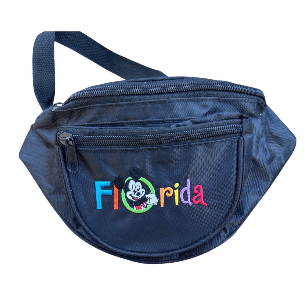 Disney‎ Mickey Mouse Florida Fanny Pack Unisex Black Embroidered vintage Retro